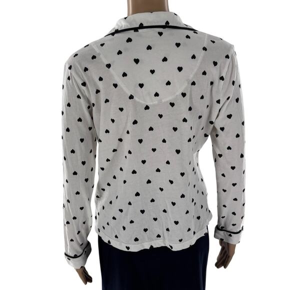 Kate Spade White Brushed Sweater Knit Heart Print Cotton Pajama Top - Picture 6 of 9